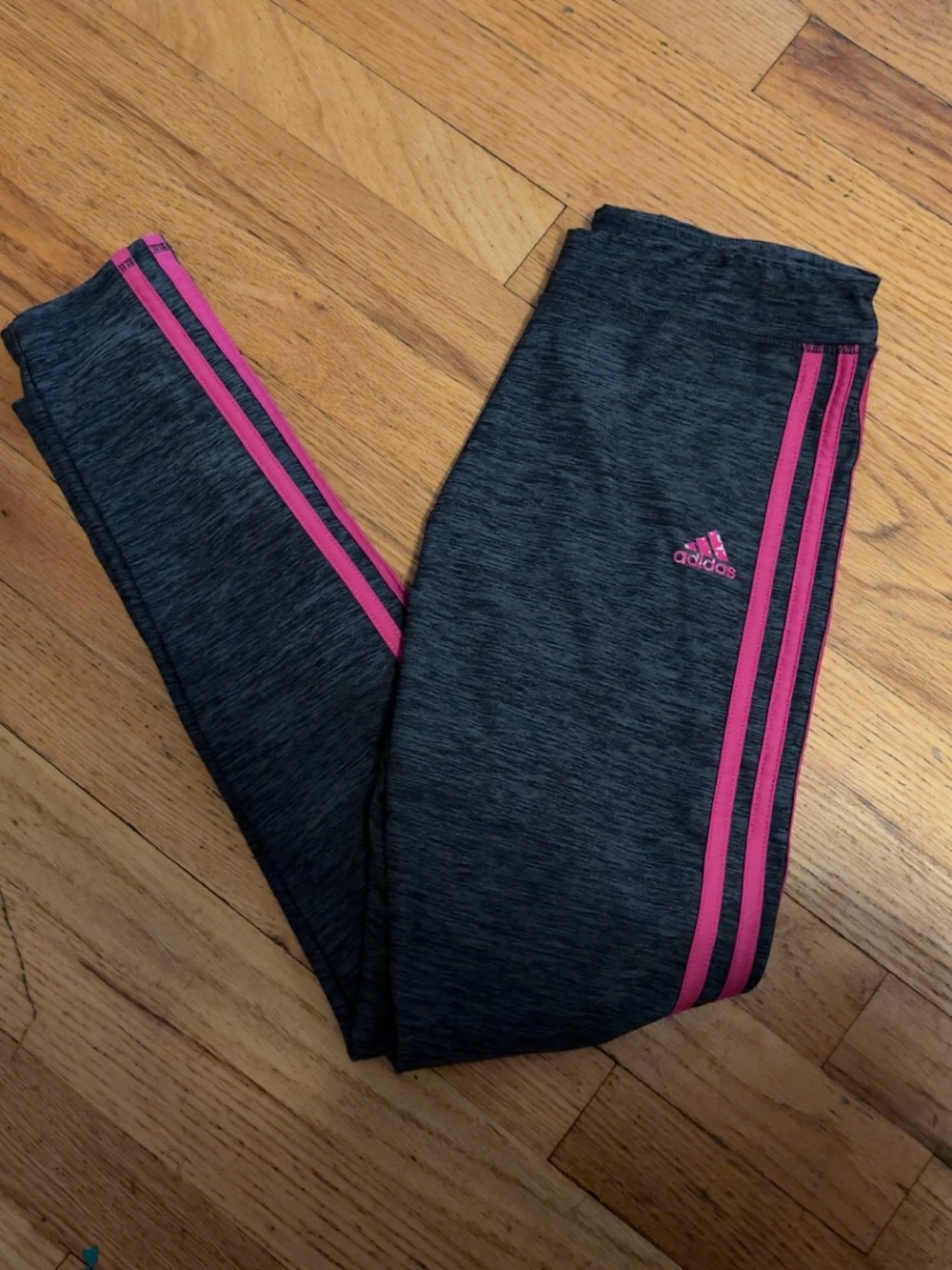 adidas Kids Dark Gray Heather Leggings with Pink Stripes